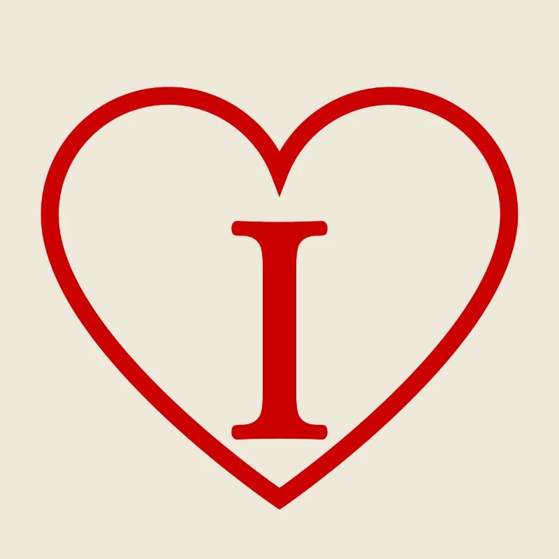 Letter i red heart