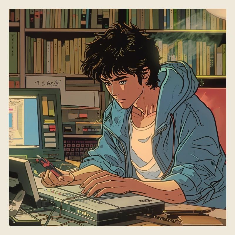 Années 80 Anime Guy Calmant Impression de mode de haute qualité