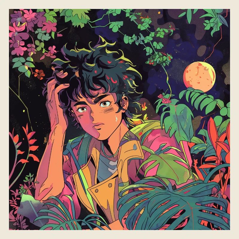 Années 80 Anime Guy Calmant Impression de mode de haute qualité