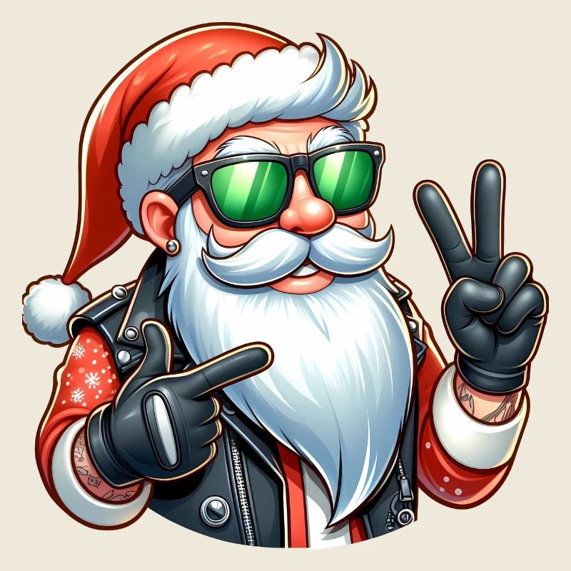 Père Noël à moto avec lunettes de soleil