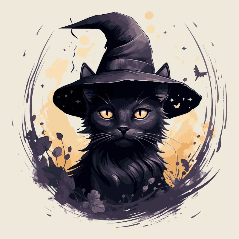 Chat noir avec chapeau de sorcière