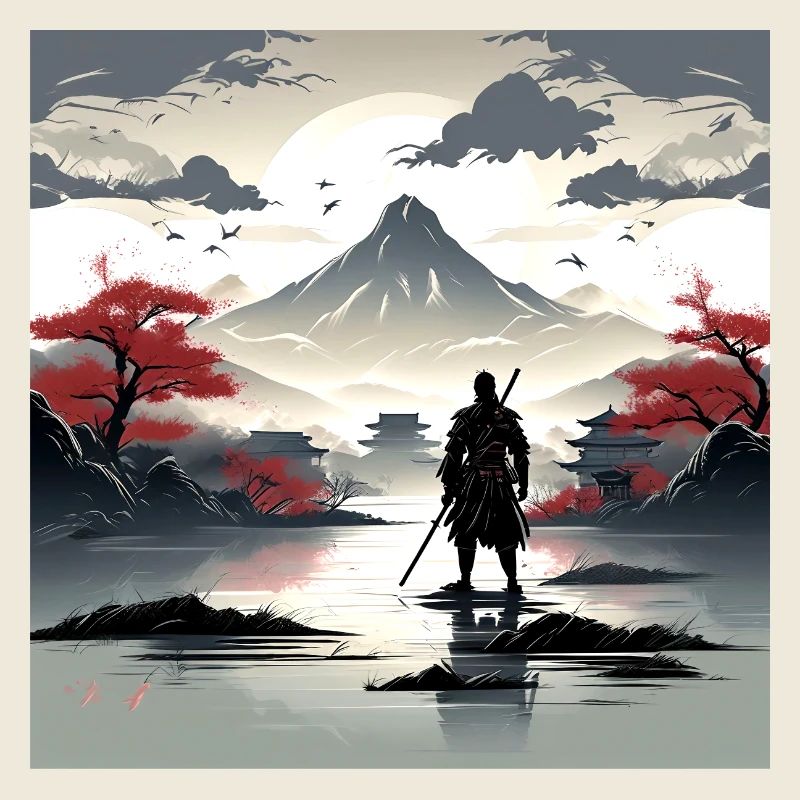 Alone Samurai at a Beautiful Landscape