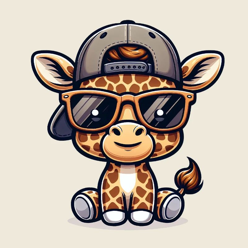 Giraffe with Basecap and Sunglasses