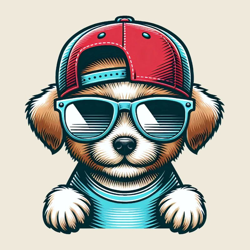 Cute Dog with Basecap and Sunglasses - süsser Hund