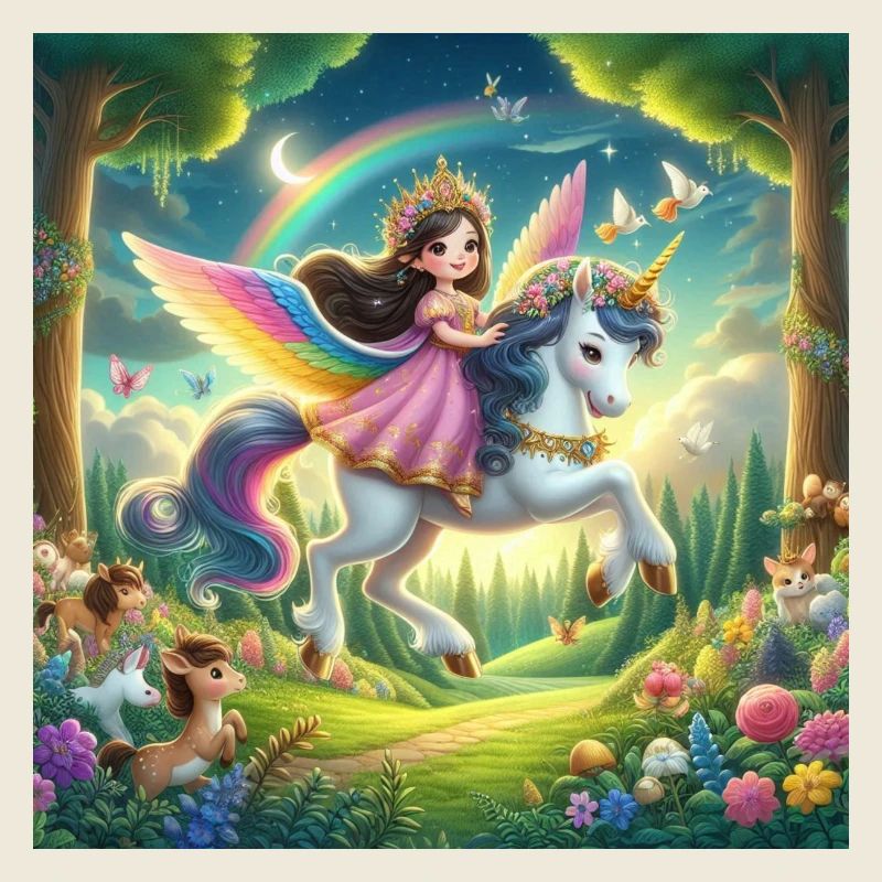 Prinzessin auf einem fliegenden Einhorn