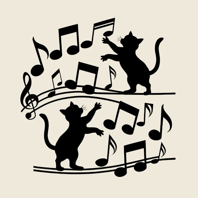 Schwarze Katzen Muster spielen mit Musiknote