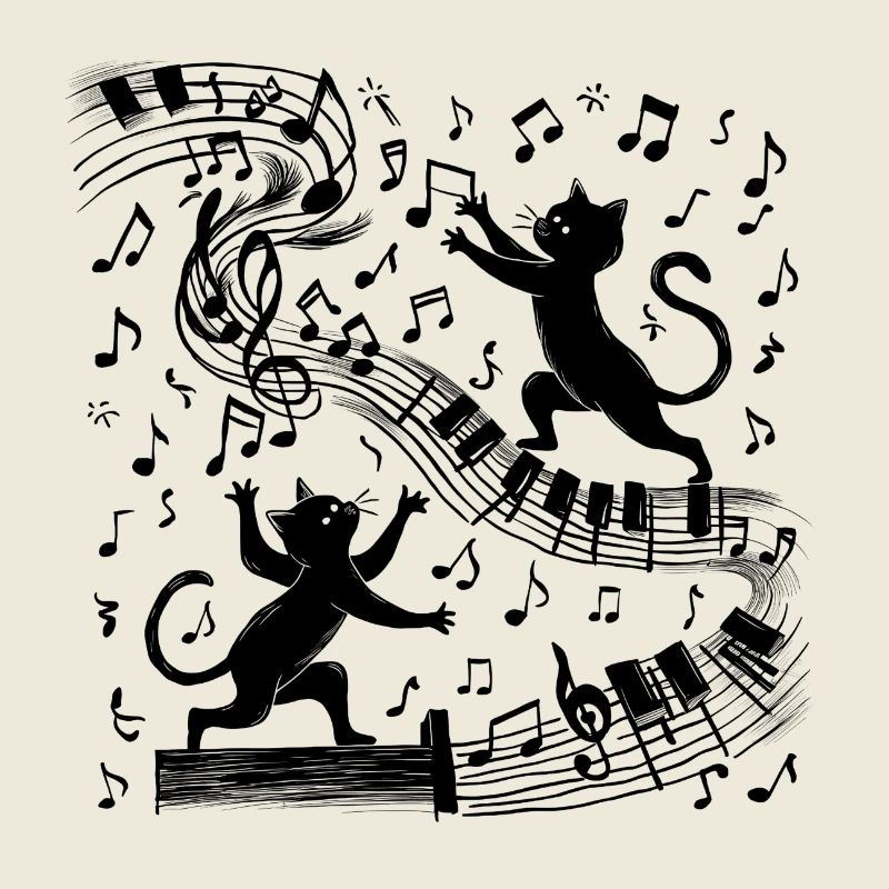Schwarze Katzen Muster spielen mit Musiknote