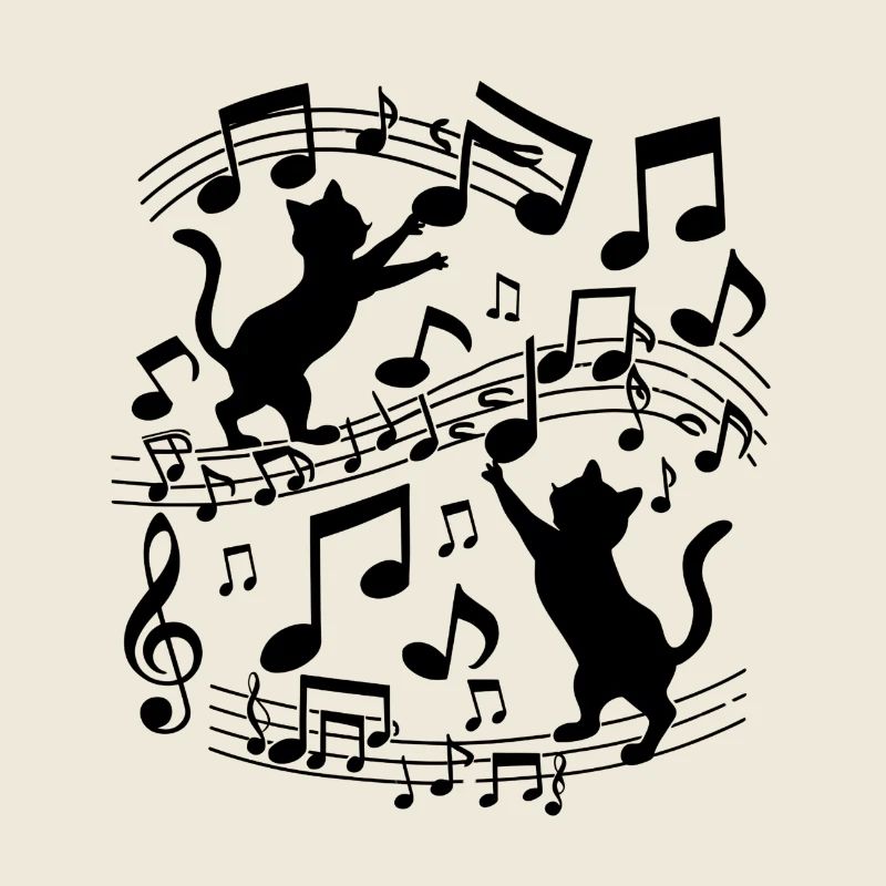 Schwarze Katzen Muster spielen mit Musiknote