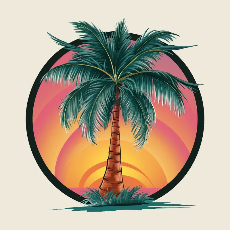 Tropical palm tree at sunset – holiday motif