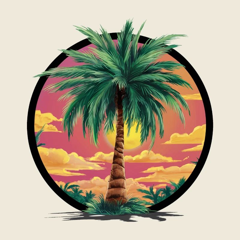 Tropical palm tree at sunset – holiday motif