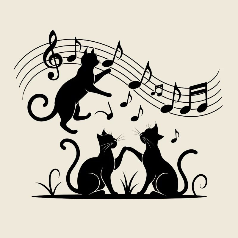 Schwarze Katzen Muster spielen mit Musiknote
