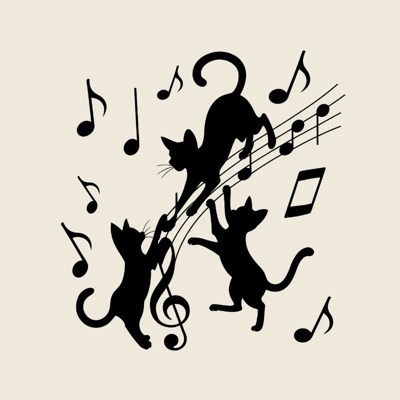 Schwarze Katzen Muster spielen mit Musiknote