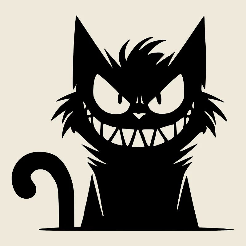 Grinning cat with an evil look in his eyes
