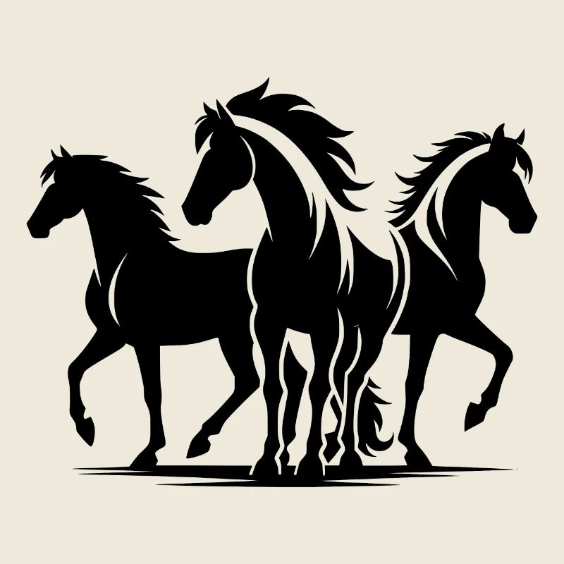 Drei elegante Pferde mit wilder Mähne