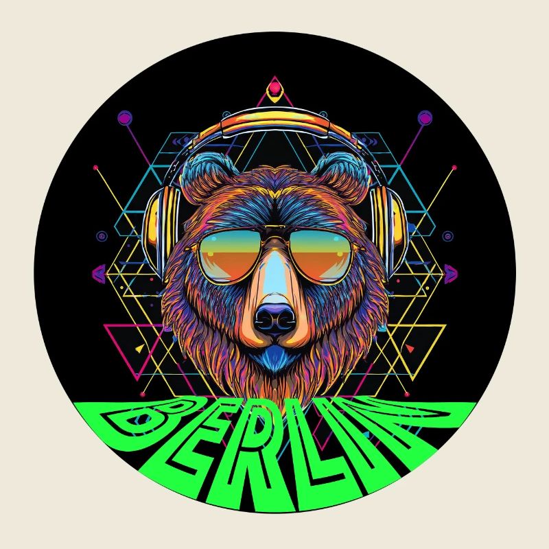 ours rond avec casque techno