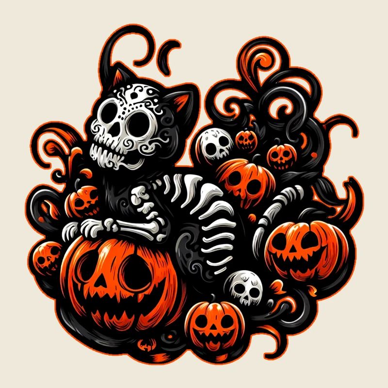 Spooky Cat and Pumpkins