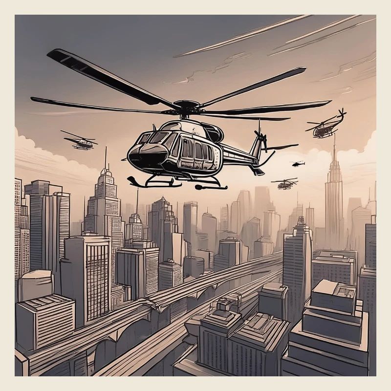 Helicopters Over Urban Cityscape