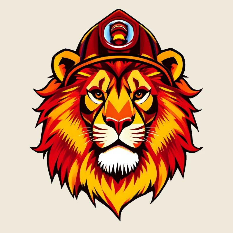 Kingly Lion with Red fire fighter helmet