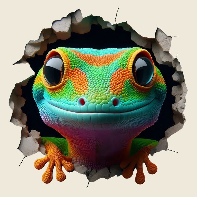 Tête de gecko colorée dans le trou 1