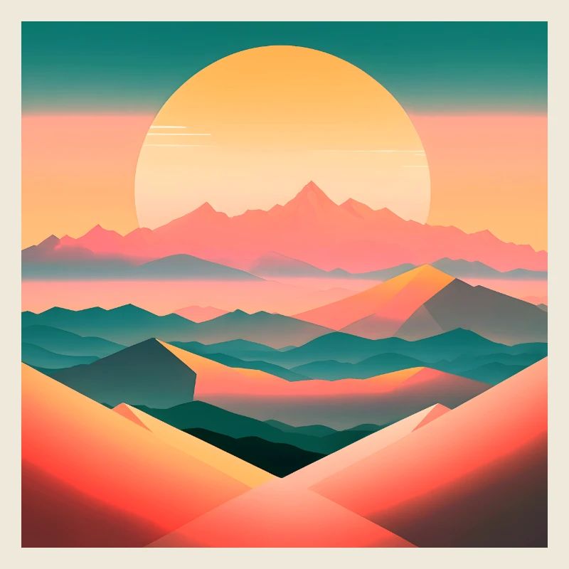 Sunrise over a stylized mountain landscape