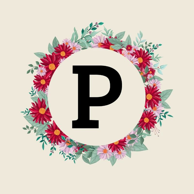 Lettre p couronne florale
