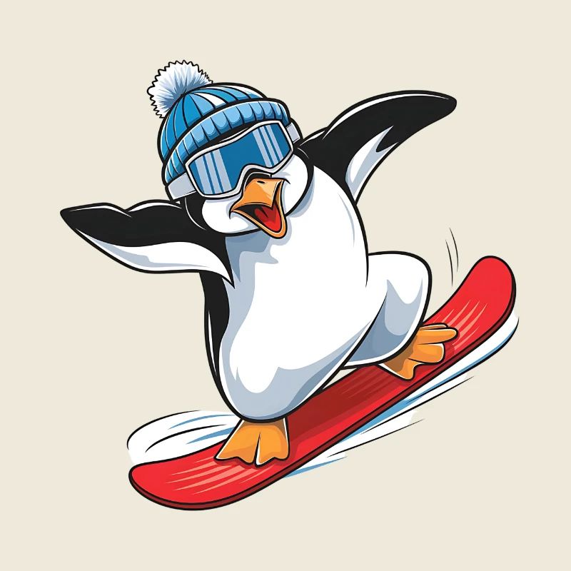 Snowboarder d’hiver Penguin sur snowboard