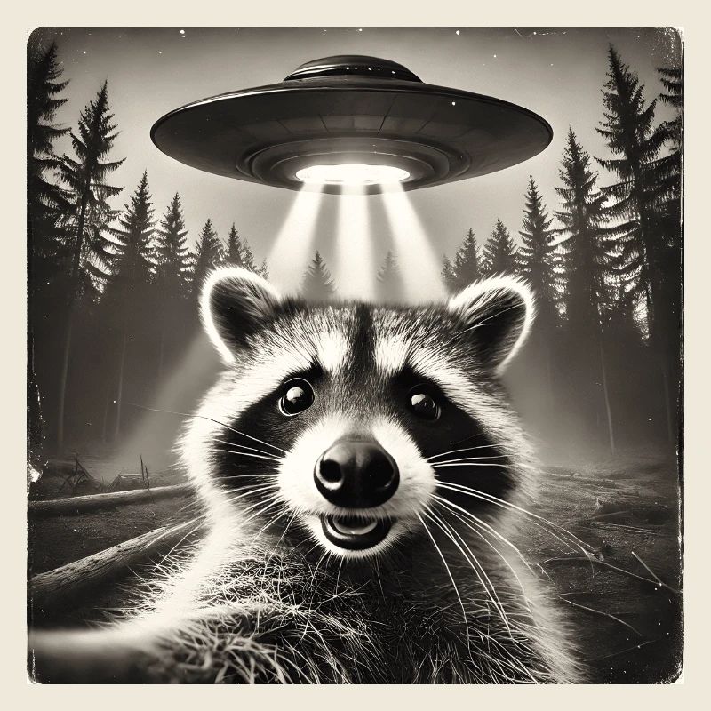 Funny Raccoon UFO Selfie Alien