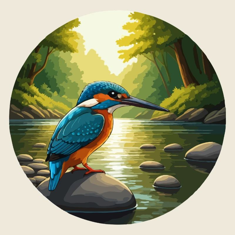 Kingfisher sits by stream