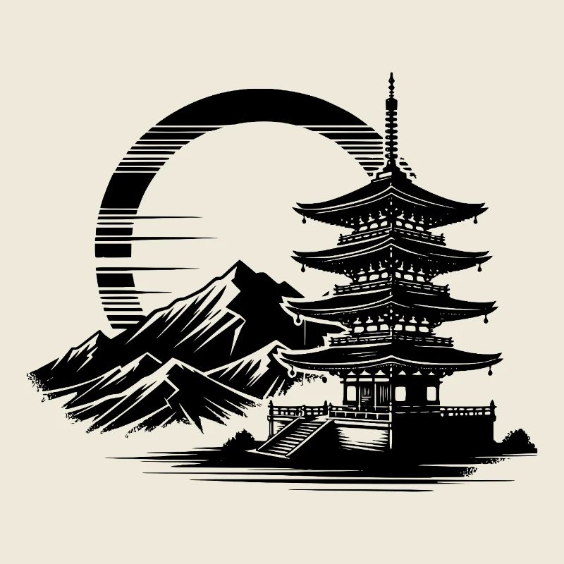 Japanischer Tempel mit harmonischer Landschaft