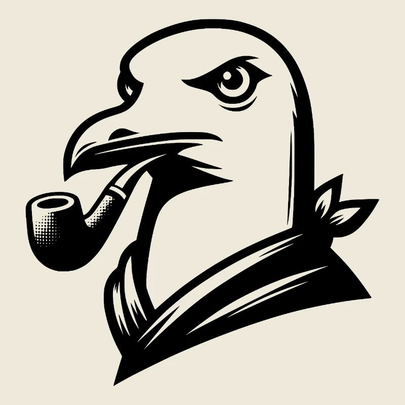 Seemöwe mit Pfeife im Cartoon Style