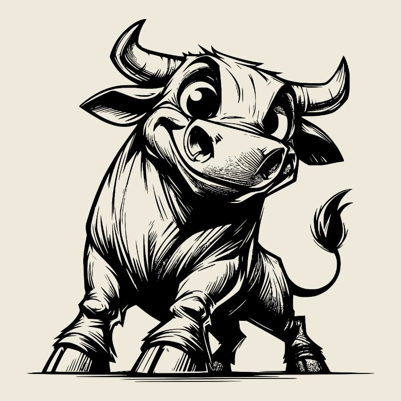 Dessin de taureau au crayon avec des cornes géantes