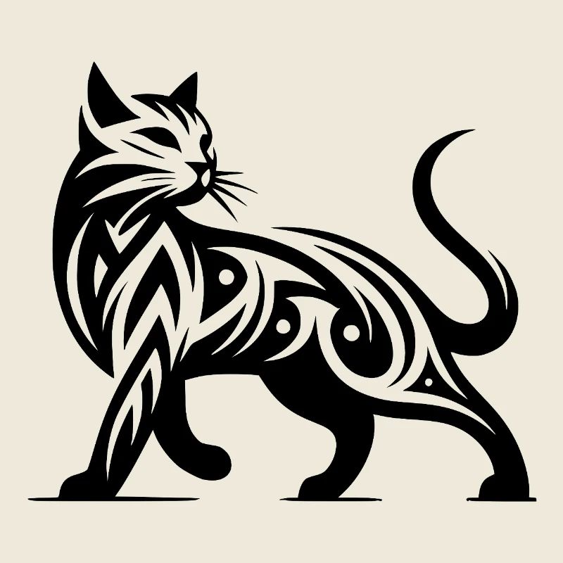 Tribal cat tattoo in stylish elegance