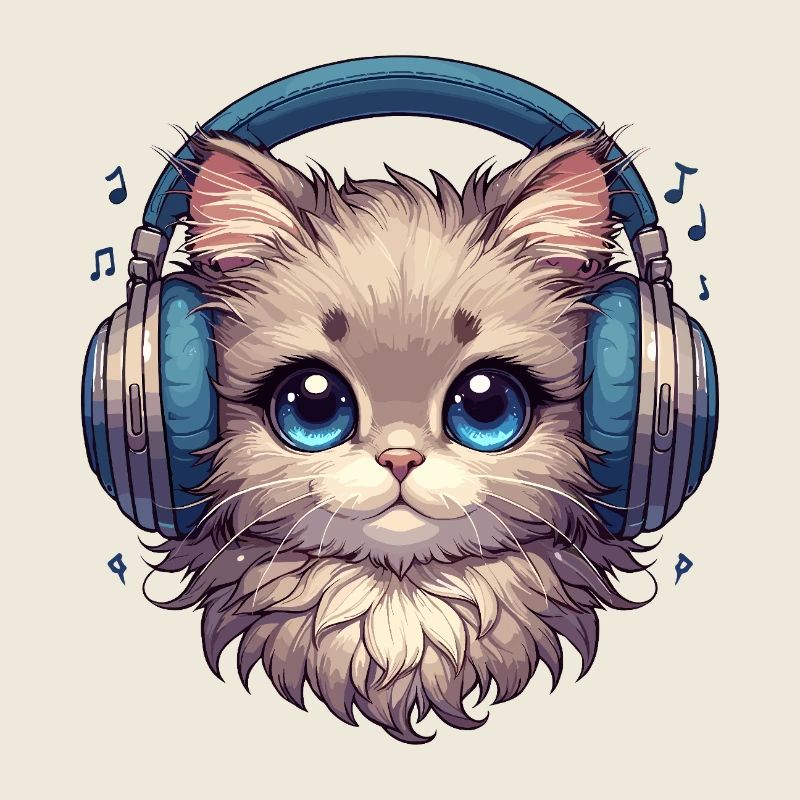 Chat mignon avec des écouteurs Doodle