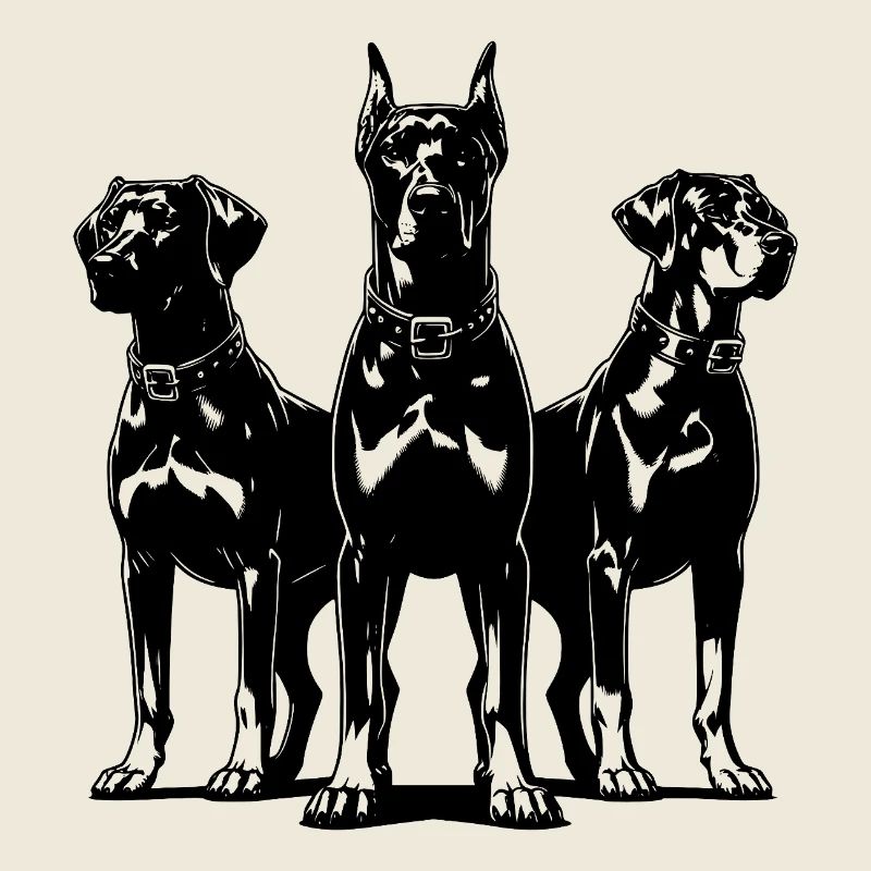 Trois élégants chiens de garde vigilants en poste