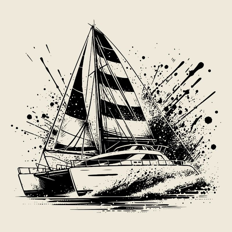 Catamaran double hull sailboat with sails