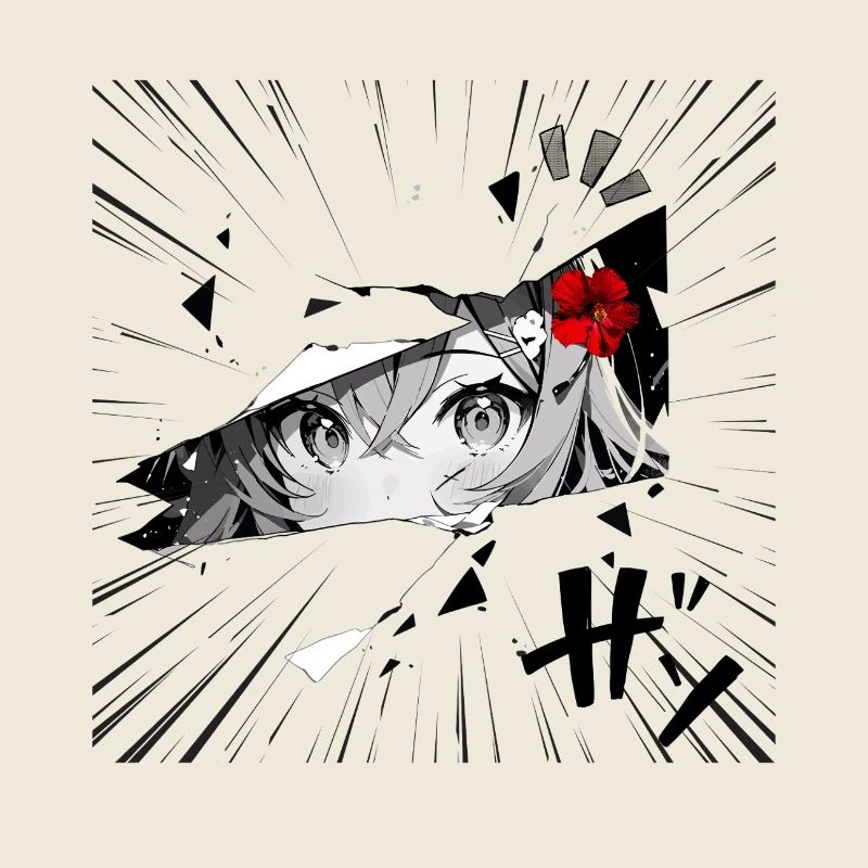 Anime-Mädchen mit roter Blume