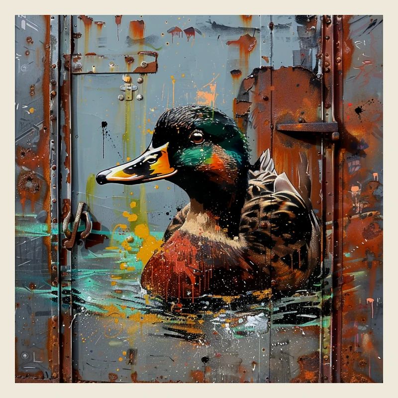 Graffiti Floating Mallard Rusty Background