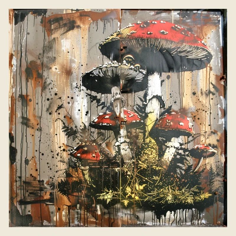 Graffiti, Toadstools, Mushrooms, Rust, Metal, Street Art