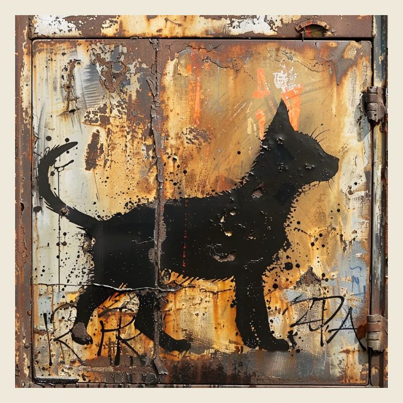 Graffiti Young Cat Silhouette Rust Metal Urban