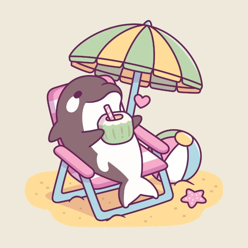 Süßer Orca, der unter dem Sonnenschirm chillt