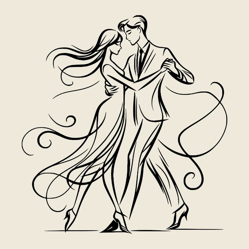 Danse avec moi – Dessin au trait d’un couple dansant
