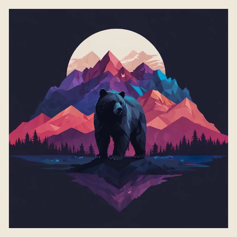 Bear avec paysage de nature au clair de lune