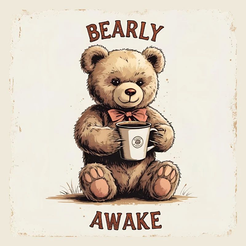 Bearly Awake – Retro Teddy mit Kaffee