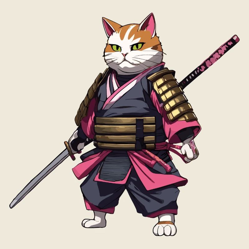 Chat samouraï & fleurs de cerisier #3