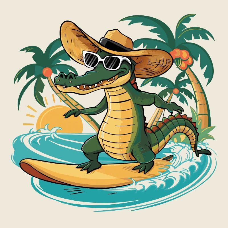 Lustiger cooler Alligator surft. Alligator surft i