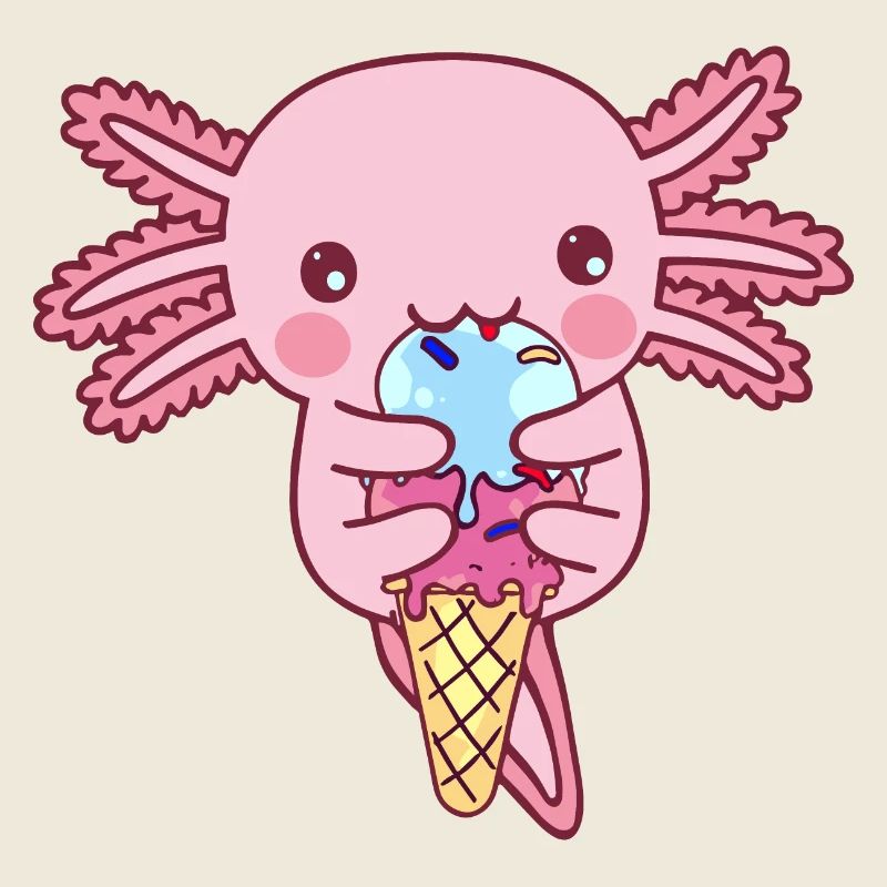 Süßer Axolotl isst ein Eis