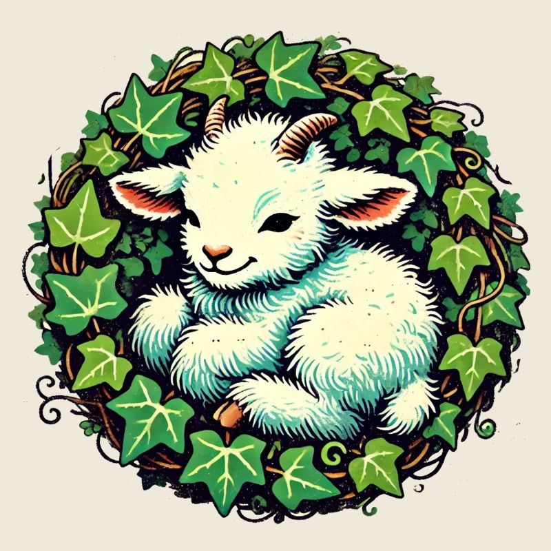 Ziege mit Efeu Botanisches Naturdesign