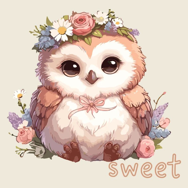 Cute Owl with Flowers