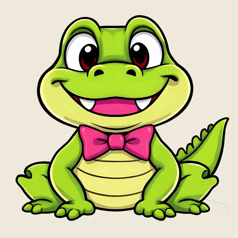Charming Cartoon crocodile with Pink Bowtie