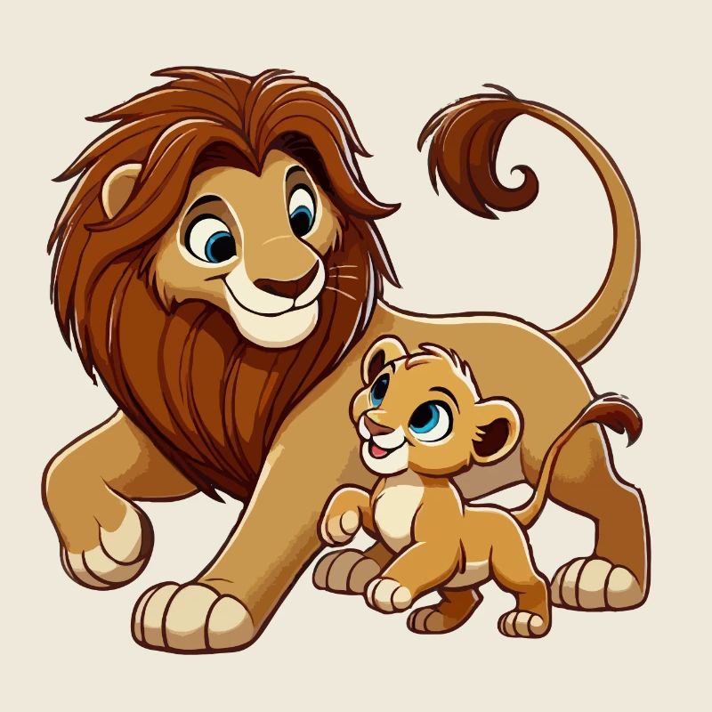 Löwenvater mit herumtollendem Kind